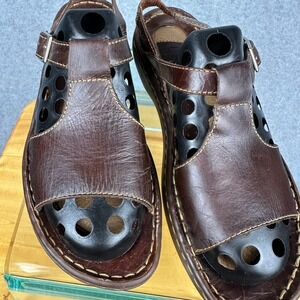 Born Brown Leather Cutout T Strap Slingback Sandals Women Size Unknown